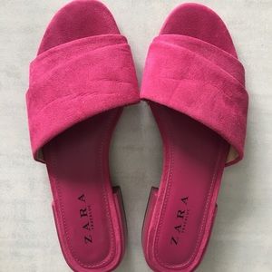 Zara leather hot pink flats